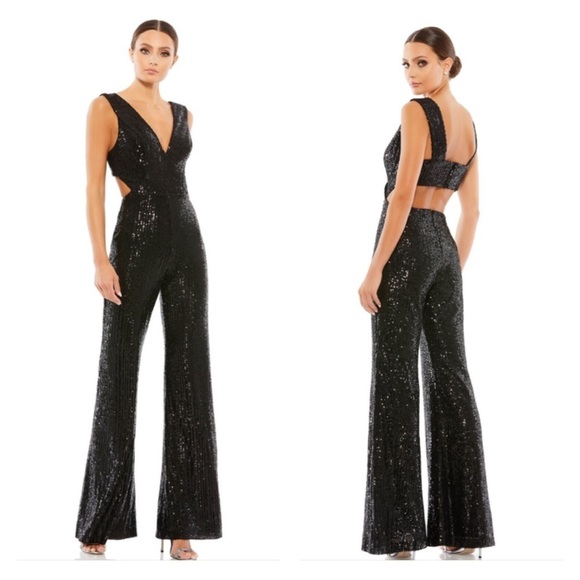 Ieena for Mac Duggal 26691 NWT Cutout Back Sequin Jumpsuit - Picture 1 of 9